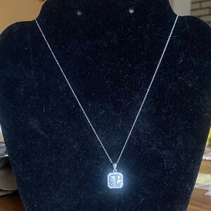 Elegant Square CZ Diamond and Sterling Silver Necklace